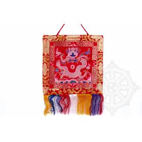 Bannière murale - DRAGON - Brocart de soie brodé Rouge (H. 32cm x l. 32cm) 