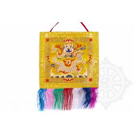 Bannière murale - DRAGON - Brocart de soie brodé Jaune (H. 32cm x l. 32cm) 