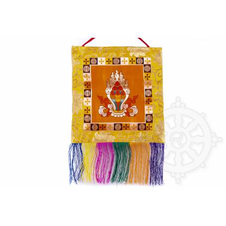 Wall banner - NORBU/PRÉCIEUX JOYAU - Yellow embroidered silk brocade (H. 28,5cm x W. 28,5cm) 