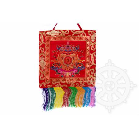 Bannière murale - SYMBÔLES AUSPICIEUX - Brocart de soie brodé Jaune (H. 28cm x l. 28cm) 