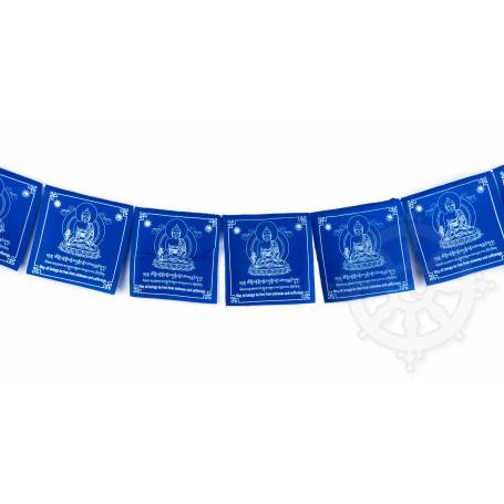 Drapeaux à prières SANGYE MENLA/BOUDDHA DE LA MÉDECINE - Taille M - Coton haute qualité(Unité: 20x20cm, L. 2,25m) 