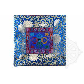 Staande kussenhoes in blauw zijdebrokaat - dubbele dorje (42,5 x 42,5 cm) 