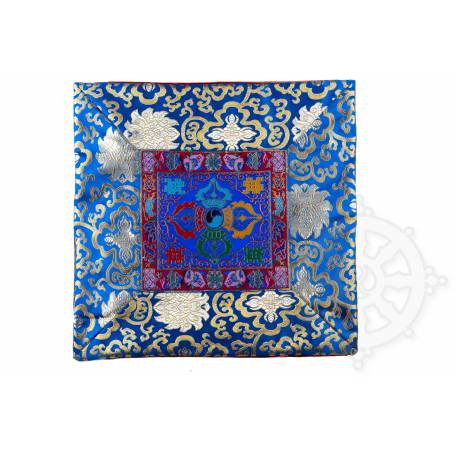 Staande kussenhoes in blauw zijdebrokaat - dubbele dorje (42,5 x 42,5 cm) 