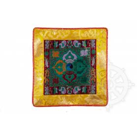Hoogwaardig tafelkleed van groene zijdebrokaat dubbele dorje (L. 32 x B. 32 cm) 