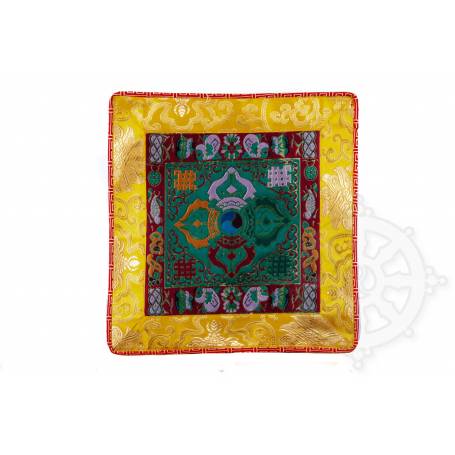 High quality tablecloth in green silk brocade double dorje (L. 32 x W. 32 cm) 