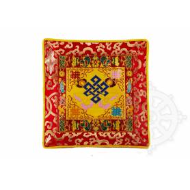 Nappe de qualité sup. en brocart de soie jaune noeud de l'infini (L. 32 x l. 32 cm) 