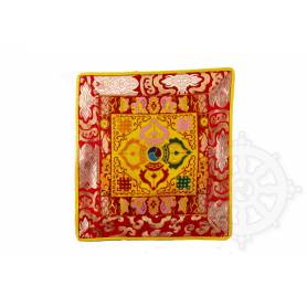 Nappe de qualité sup. en brocart de soie jaune double dorjé (L. 32 x l. 32 cm) 