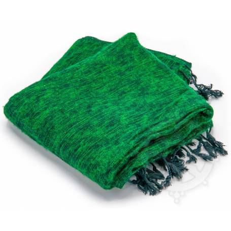 Châle de méditation Vert (Laine de yack/coton, L. 220 x l. 120cm) - Art du Népal